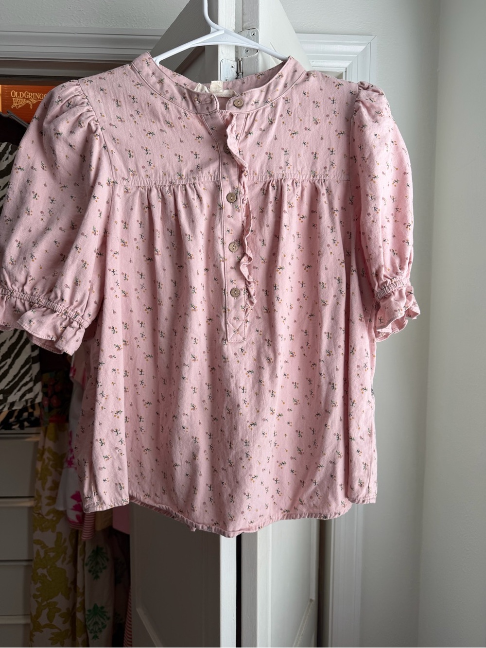 Vine & Love Pink Floral Ruffle Button-Up Blouse